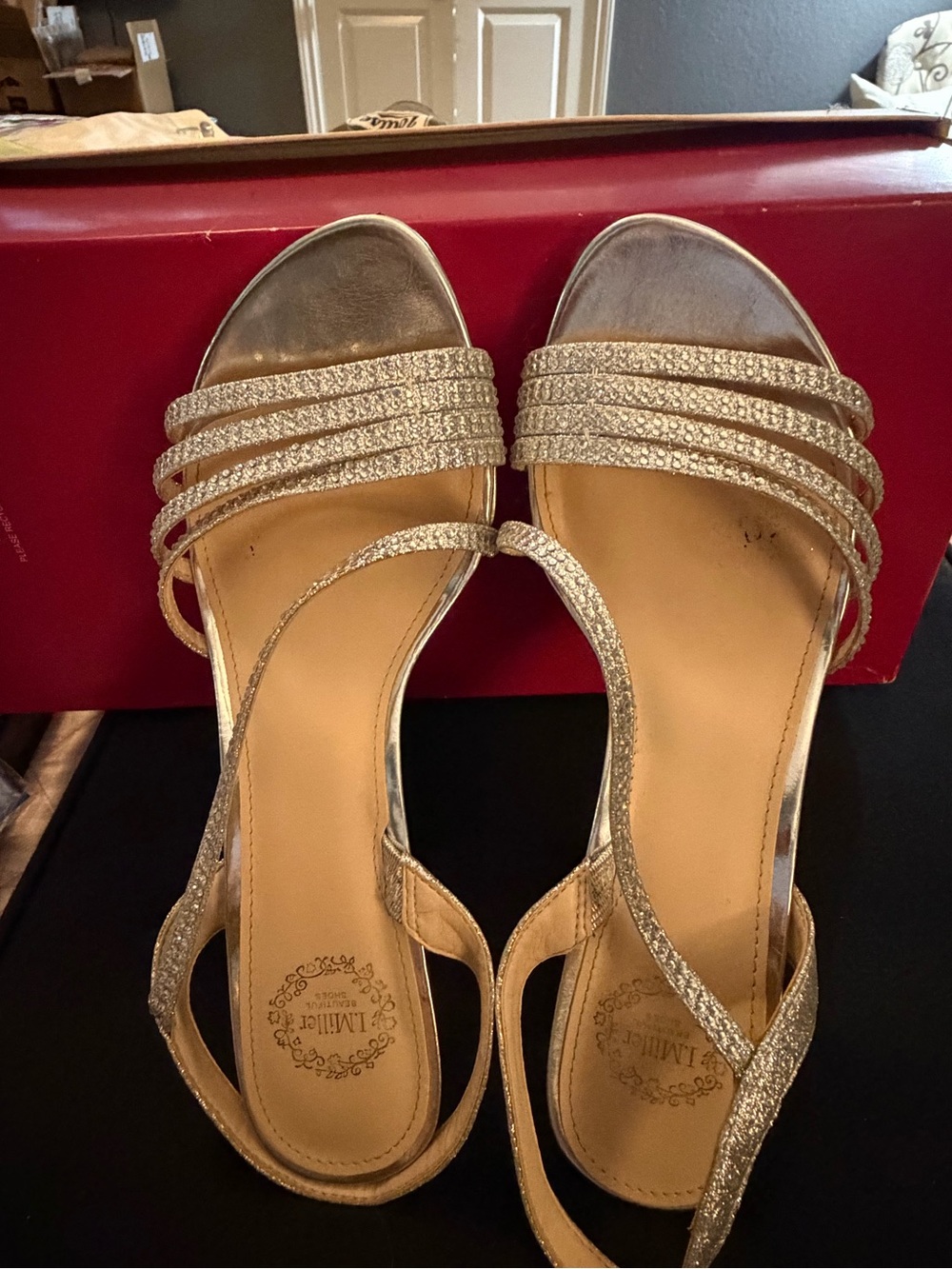 Sparkling Gold Strappy Slingback Heels